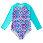 Enfants filles maillots de bain manches longues zipper combinaison de natation maillot anti - uv 3 - ...