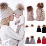 Ensemble de 2 pices de chapeau de famille pour bb, bonnet d'hiver en fausse fourrure, tricot, skullies, ...