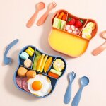 Ensemble de 4 assiettes pour enfants, bol d'alimentation, cuill�re, assiette divis�e, ours de dessin ...