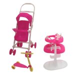 Ensemble de 4 mini jouets cr�atifs en plastique pour filles, maison de poup�e rose, poussette, marcheur, ...