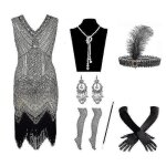 Ensemble de 7 pièces de costume gatsby le magnifique, style années 1920, style garçonne, robe à paillettes ... Ensemble de 7 pièces de costume gatsby le magnifique, style années 1920, style garçonne, robe à paillettes ...