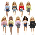 Ensemble 9 pices 29cm poupe jouet accessoires vtements manches bulle + short en jean + jupe