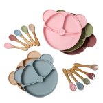 Ensemble d'alimentation pour b�b�, vaisselle en silicone sans bpa, imperm�able, couleur unie, assiette ...
