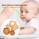 Ensemble d'assiettes antidrapantes en silicone pour bb, 6 pices, bavoir d'alimentation, cuillre, ...