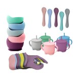 Ensemble de bavoirs en silicone pour b�b�, bol a ventouse, cuill�re, tasse a paille, formation alimentation, ...