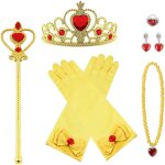 Ensemble de bijoux princesse couronne d'elsa, jaune 9 pcs princesse accessoires pour costume dress up, ...