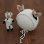 Ensemble de bonnets en laine de vache pour bb, 2 pices, chapeau de vache tricot, animal, poupe, ...