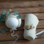 Ensemble bonnet rond et bande de sauna en tricot pour nouveau - n, accessoires de photographie, couverture ...