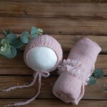 Ensemble bonnet rond et bande de sauna en tricot pour nouveau - n, accessoires de photographie, couverture ...