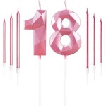 Ensemble de bougies roses pour 18e anniversaire de fille - chiffre 18 avec longues bougies - bougies ...