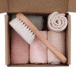 Ensemble de brosses a manche en bois pour bb, serviette de salive pour nouveau - n, peigne pour bb, ...