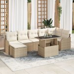 Ensemble de canap� de jardin 8 pi�ces avec coussins beige, canap� de jardin 2 places avec coussins beige ...