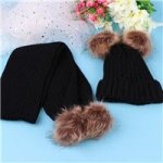 Ensemble de chapeaux a double pompon pour bb, echarpe en fourrure tricote epaisse et chaude, bonnets ...