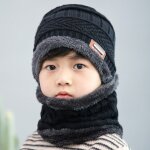 Ensemble chapeau et echarpe pour enfants, en molleton doux, couleur contraste, tricot, garde au chaud, ...