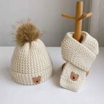 Ensemble chapeau et echarpe en laine pour bb garon et fille, version chaude, hiver - type beige