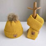 Ensemble chapeau et echarpe en laine pour bb garon et fille, version chaude, hiver - type yellow