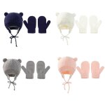Ensemble de chapeaux et gants pour enfants, 2 pices, bonnets tricots, polaire pour nouveau - n, garon ...