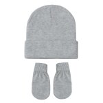 Ensemble chapeau et gants pour enfants, bonnet elastique tricot de couleur pure, garde au chaud, mitaines ...