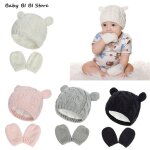 Ensemble chapeau et mitaines pour bb, bonnet tricot en coton pour enfants, gants chauds d'hiver pour ...