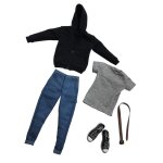 Ensemble de chaussures en jean pour 12 pouces, noir, a capuche, fermeture eclair, 1:6
