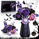 Ensemble de construction bouquet de roses noires violetes, kit de blocs collection botanique fleurs artificiel ...