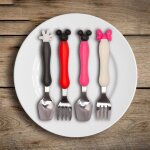 Ensemble cuillre fourchette pour enfants, dessin anim mickey, cuillre d'alimentation pour bb, ustensiles ...
