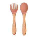 Ensemble de cuill�res et fourchettes en silicone de qualit� alimentaire pour b�b�s, 2 pi�ces, avec manche ...