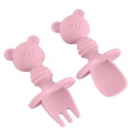 Ensemble de cuillres et fourchettes en silicone pour enfants, ours mignon de dessin anim, apprentissage ...