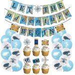 Ensemble de d�corations d'anniversaire sur le th�me du tourisme de retraite avec ballons, banni�res, ...