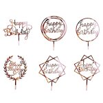 Ensemble de d�corations pour g�teau d'anniversaire en or rose - acrylique, 6 pics, 16 x 9, 8 cm, l�g�res, ...