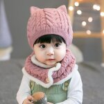 Ensemble d'echarpe tricot pour bb, 2 pices, chaud, pour hiver, bonnet pour enfants, garons et filles, ...