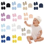 Ensemble de gants en coton tricot�s anti - rayures pour b�b�s, 1 ensemble, avec chapeau et couvre - pieds, ...
