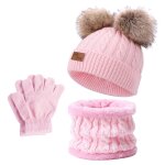 Ensemble de gants et echarpes pour enfants, 3 pièces, joli bonnet tricoté a double pompon, doublure polaire, ... Ensemble de gants et echarpes pour enfants, 3 pièces, joli bonnet tricoté a double pompon, doublure polaire, ...