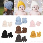 Ensemble de gants en laine a tricoter pour bb, 1 ensemble, bonnet en crochet de couleur unie, kit de ...