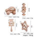 Ensembles de hochets en bois pour bb, jouets de dentition a la main en htre, dessin animal ours, hochets ...