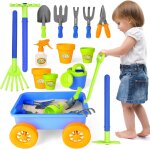 Ensemble de jardinage avec brouette enfants, pelle, rteau, pots de plantes, arrosoir, 14pcs kit de jeu ...
