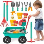 Ensemble de jardinage avec brouette enfants, pelle, rteau, pots de plantes, arrosoir, 14pcs kit de jeu ...
