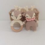 Ensemble de jouets en peluche au crochet fait a la main pour bb, anneau de dentition, hochet, cerf, ...