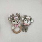 Ensemble de jouets en peluche au crochet fait a la main pour bb, anneau de dentition, hochet, cerf, ...