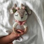 Ensemble de jouets en peluche au crochet fait a la main pour bb, anneau de dentition, hochet, cerf, ...