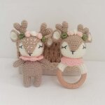 Ensemble de jouets en peluche au crochet fait a la main pour bb, anneau de dentition, hochet, cerf, ...