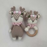 Ensemble de jouets en peluche au crochet fait a la main pour bb, anneau de dentition, hochet, cerf, ...