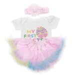 Ensemble jupe barboteuse  my first pques  pour poupe bb fille de 22 a 23 pouces