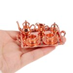 Ensemble pour maison de poup�e 1 / 12, 8 pi�ces / ensemble, assiette carr�e miniature en m�tal, service ...