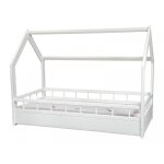 Ensemble matelas standard + lit maison cabane 160x80cm + barreaux blanc