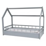 Ensemble matelas standard + lit maison cabane 160x80cm + barreaux gris