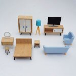 Ensemble de meubles miniatures pour maison de poup�e 1:12, meuble tv, banc, lampe de sol, d�cor de salon ...