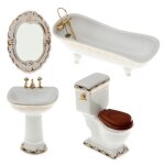 Ensemble de meubles de salle de bain en porcelaine, 4 pices, miroir de toilette, baignoire, evier, maison ...