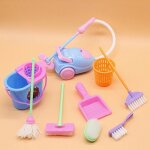 Ensemble d'outils de nettoyage pour maison de poupe, balai a franges miniature, seau et brosse, accessoires ...