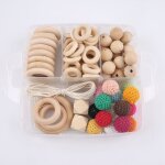 Ensemble de perles en bois crochet�es, bricolage, fabrication artisanale, collier, bracelet, anneau de ...